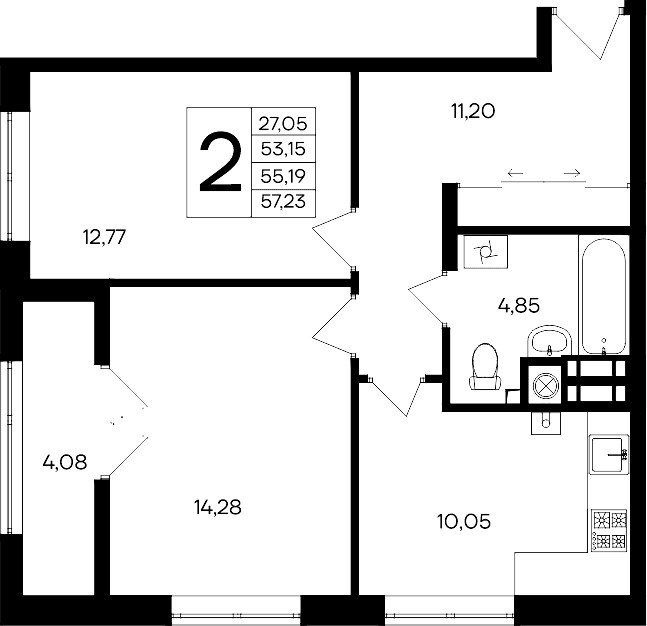 2-комн., 53.15 м²