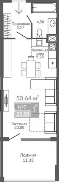 Студия, 39.31 м²