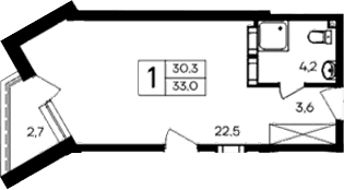 Студия, 30.3 м²