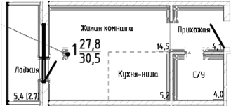 Студия, 27.8 м²
