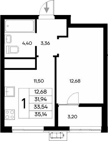 1-комн., 31.94 м²