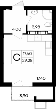 Студия, 25.38 м²