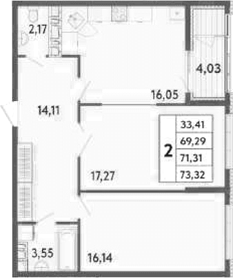 2-комн., 69.29 м²