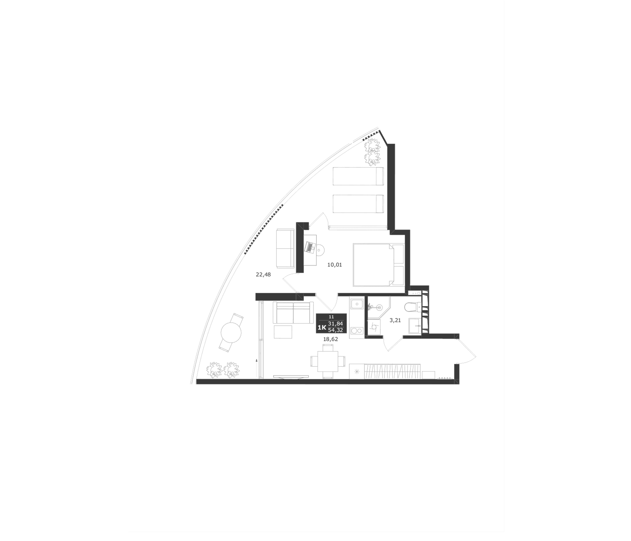 1-комн., 31.84 м²