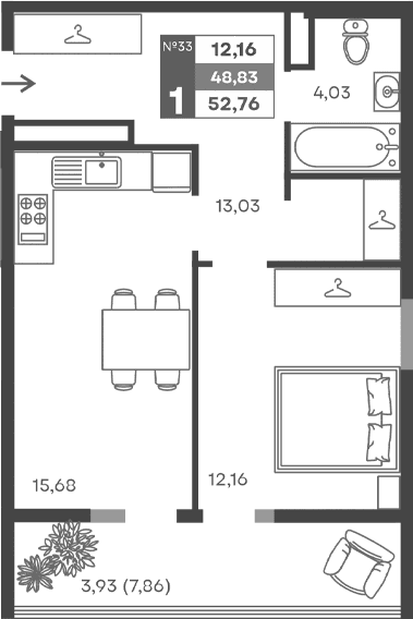 1-комн., 44.9 м²