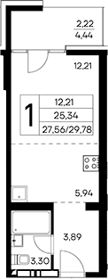 Студия, 27.56 м²