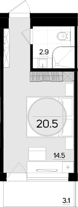 Студия, 17.4 м²