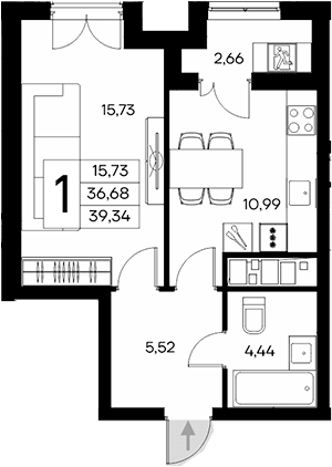 1-комн., 36.68 м²