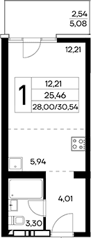Студия, 28 м²