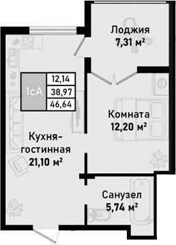 2-комн., 39.04 м²
