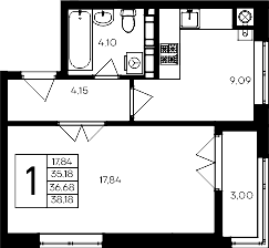 1-комн., 35.18 м²