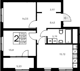 2-комн., 61.55 м²