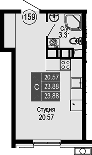 Студия, 23.88 м²
