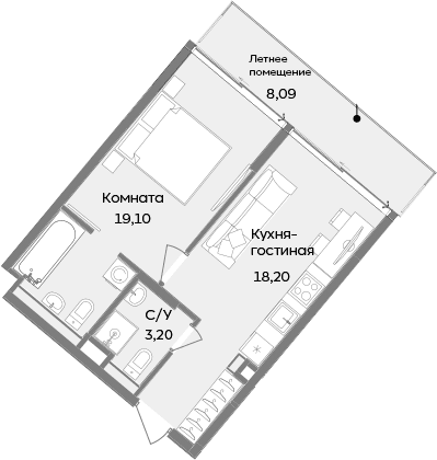 1-комн., 40.5 м²