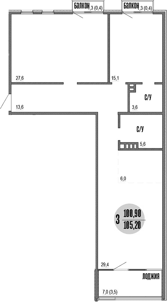 3-комн., 100.8 м²