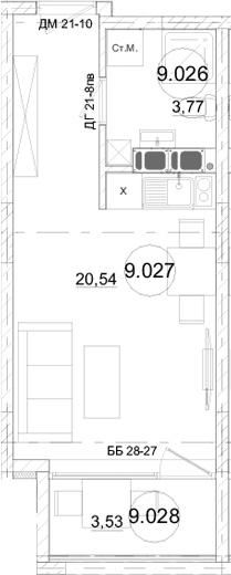 Студия, 24.31 м²