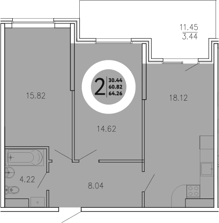 2-комн., 60.82 м²