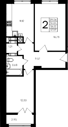 2-комн., 54.64 м²