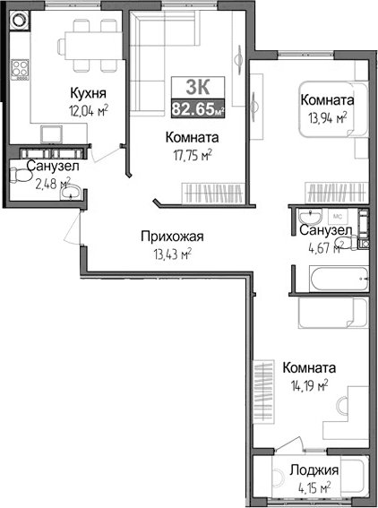 3-комн., 76.42 м²