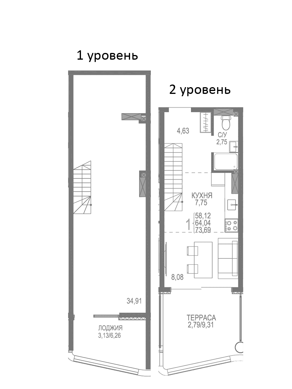 1-комн., 67.77 м²