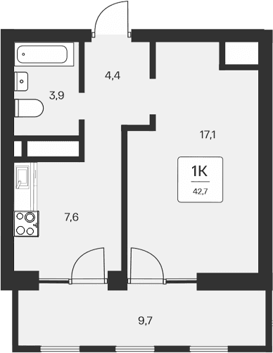 1-комн., 33 м²