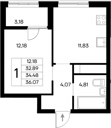 1-комн., 32.89 м²