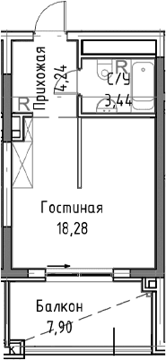 Студия, 31.49 м²