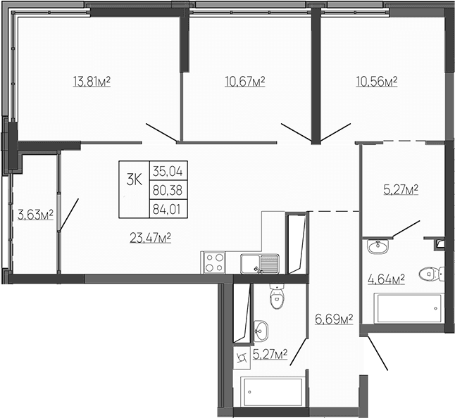 3-комн., 83.65 м²