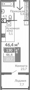 Студия, 38.7 м²