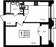 1-комн., 34.61 м²
