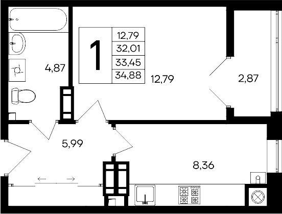 1-комн., 32.01 м²