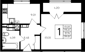 1-комн., 35.61 м²