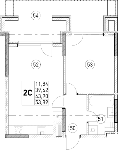 1-комн., 39.53 м²
