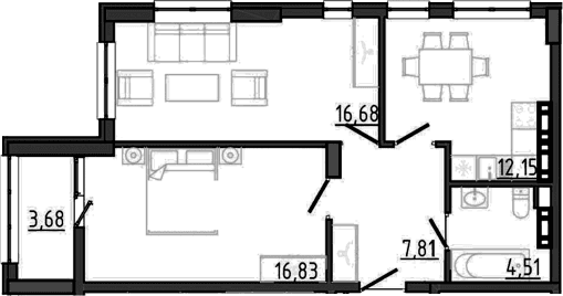 2-комн., 57.98 м²