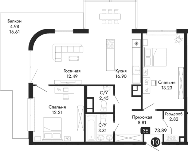 3-комн., 68.91 м²