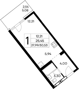 Студия, 27.99 м²