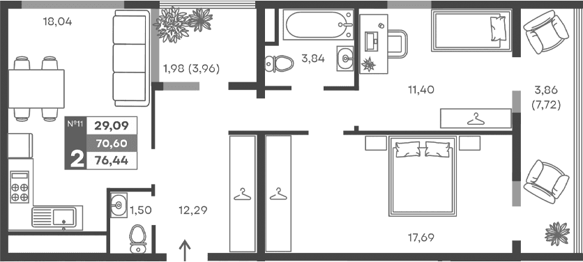 2-комн., 64.76 м²