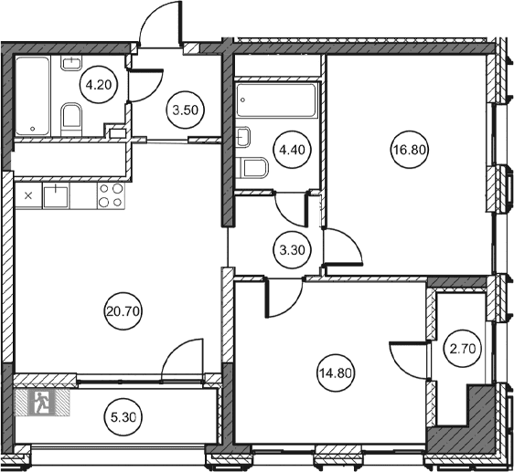 2-комн., 68.3 м²