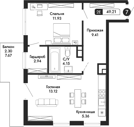 2-комн., 46.91 м²