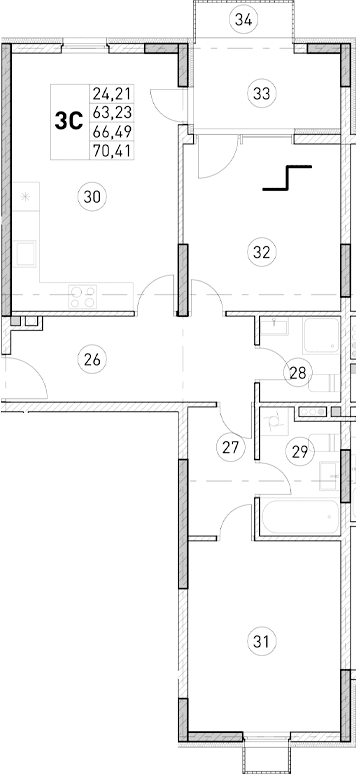 2-комн., 63.23 м²