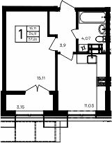 1-комн., 34.11 м²