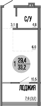 Студия, 29.4 м²