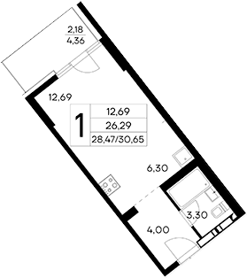 Студия, 28.47 м²