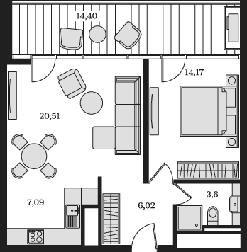 2-комн., 51.39 м²