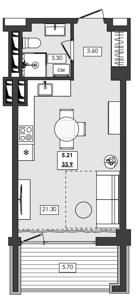Студия, 28.2 м²