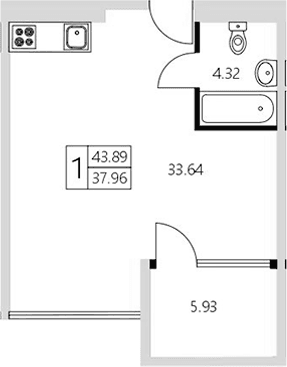 Студия, 38.17 м²