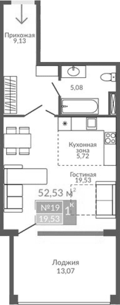 Студия, 39.46 м²