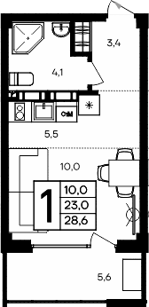 Студия, 23 м²