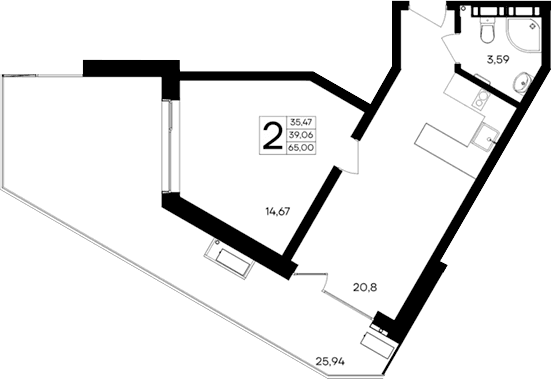 1-комн., 39.06 м²