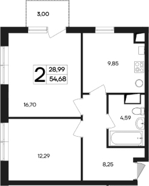 2-комн., 51.68 м²